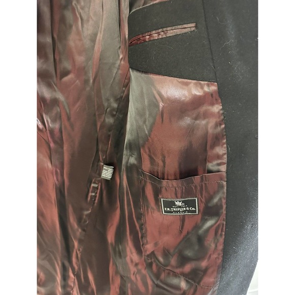 F.R. TRIPLER & CO Wool Blnd Overcoat Black Trench Single Breasted Coat Dress 46R - Picture 13 of 16